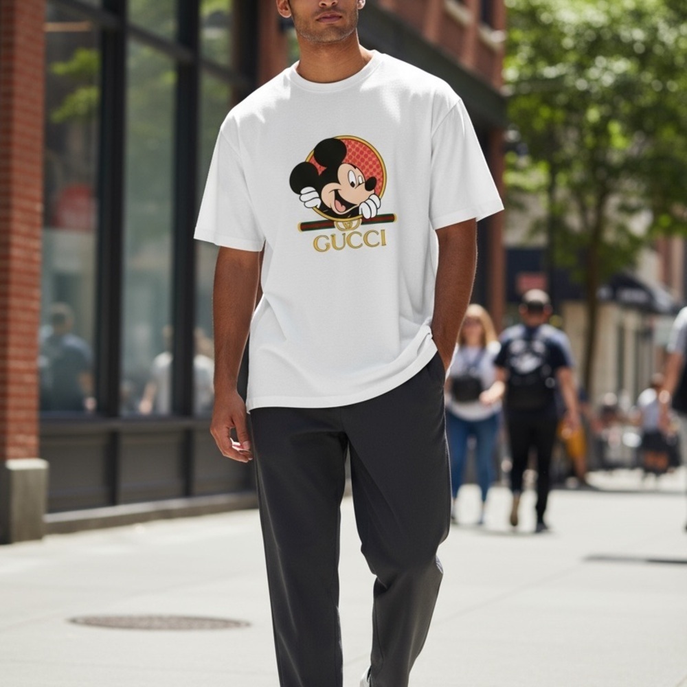 Unisex Graphic Mouse Print Tee – White Casual T-Shirt Boujee Luxury Theme Park - Picture 2 of 3